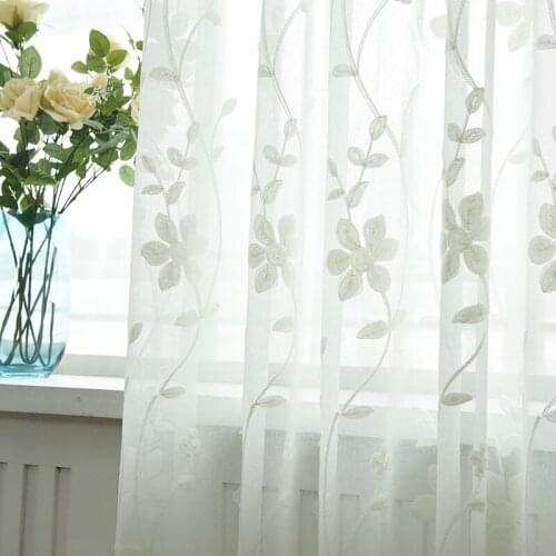 Simple and Modern Curtain Tulle Flower Thread Embroidered Window Screenf Tulle or Study Room and Living Room