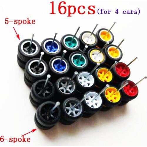 16pcs (for 4 cars) 1:64 Car Model Rubber Tires+ Wheels+ Axles Spare Parts for 1/64 Mini Car Models