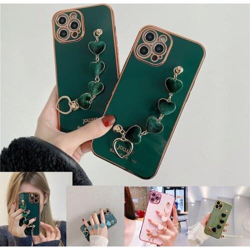 Luxury Plating Love heart Chain Wrist Bracelet Phone Case for Samsung galaxy S21 Ultra S20 FE S8 S9 S10 Plus Cover