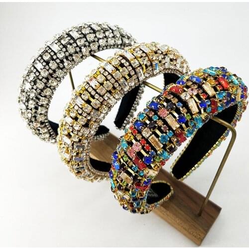 Luxury Full Color Crystal Headbands For Women Soft Hair Band Handmade Beaded Wide Headpiece Hair Accessories Hair Hoop For Girls