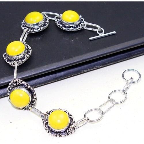 Yellow Opal Bracelet Silver Overlay over Copper , 22cm, B0651