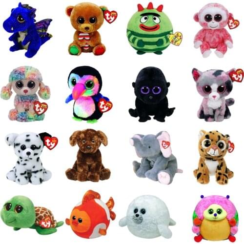 New 9"25CM Ty Beanie Big Eyes Unicorn Dragon Dog Cat Elephant Goldfish Hedgehog Penguin Plushie Cute Doll Toys Decor Child Gift