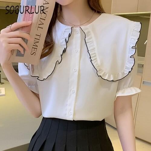 SOBURLUR Summer Basic Womens T-shirts Crop Top Blousas Woman Clothes Solied Color White T shirt Korean Style Kawaii LGirls Lady