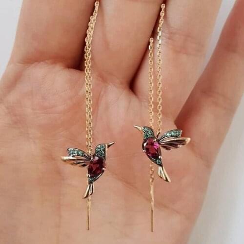 Unique Long Drop Earrings Bird Pendant Tassel Crystal Pendant Earrings Ladies Jewelry Design Earings Fashion