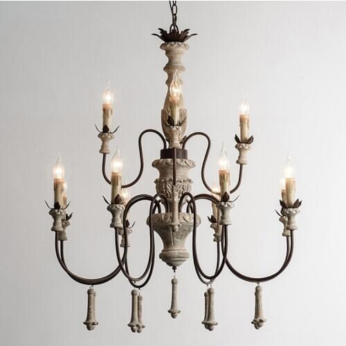 Vintage Foyer chandeliers large wooden lustre rustic lighting suspension retro lamps for living room villa lobby indoor fixtures