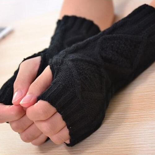 Knitted Long Hand Gloves Womens Warm Plaid Winter Gloves Fingerless Gloves For Women Girl Guantes Invierno Mujer Luvas