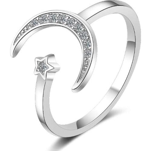 Star Moon Ring For Women Fashion Korean Crystal Zircon Geometry Open Ring Exquisite Party Jewelry Girl Valentines Day Gift