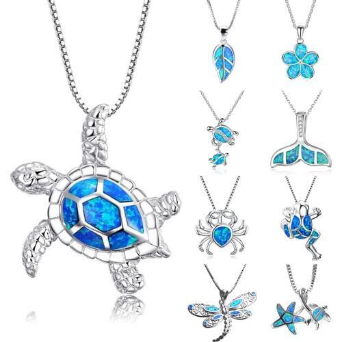 Women 1PC Wedding Filled New Hot Pendant Necklace Beautiful Ocean Beach Blue Opal Sea Turtle Animal Charm Jewelry Gift
