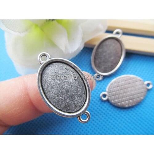 15pcs Antique bronze/Silver tone Oval Base Setting Connector Pendant Charm/Finding,for Bracelet,fit 13mmx18mm Cabochon/Cameo