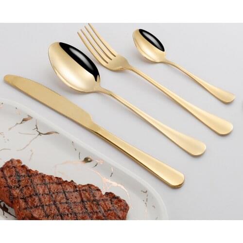 4Pcs Glossy Gold Stainless Steel Cutlery Tableware Set Dinnerware Dinner Flatware Set Travel Forks Knives Spoons Set Silverware