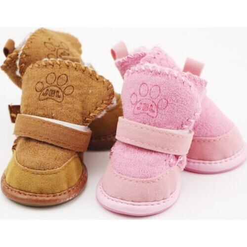 4pcs Non-slip Winter Warm Shoes for Dogs 4Pcs/Set Cute Dog Boots Snow Walking Cotton Puppy Sneakers Pet Supplies Christmas Shoes