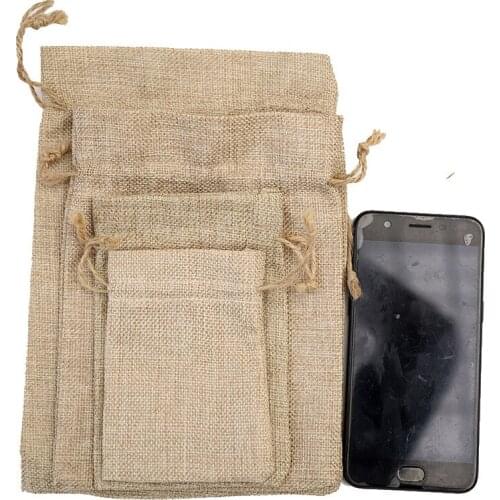 5PCS Vintage Retro Jute Burlap Drawstring Gift Bags Christmas Halloween Wedding Birthday Party Gift Packaging Hessian Pouches