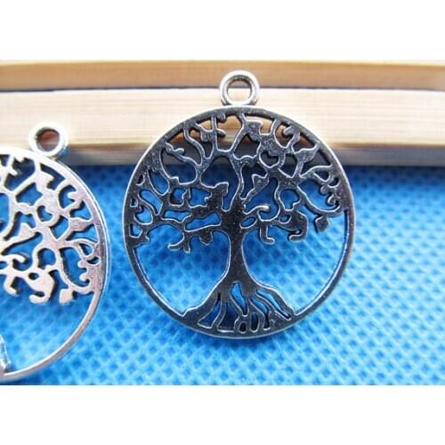 50pcs Antique Silver tone/Antique Bronze Hollow Filigree Lucky Wish Tree of Life Round Connector Pendant Charm/Finding,DIY