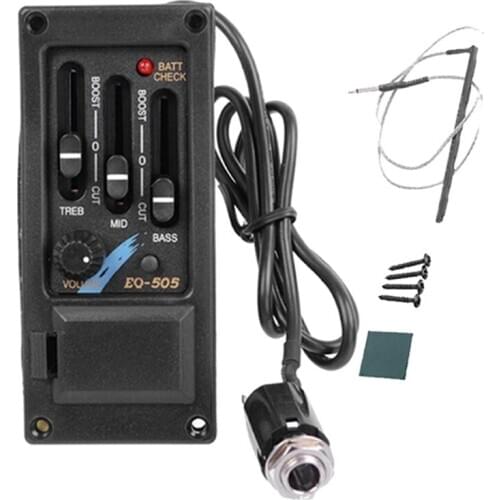 ABUO-EQ-505 Guitar Saddle Pickup 3 Bands EQ Equalizer Left Hand Acoustic Guitar Preamp System Equalizer Piezo