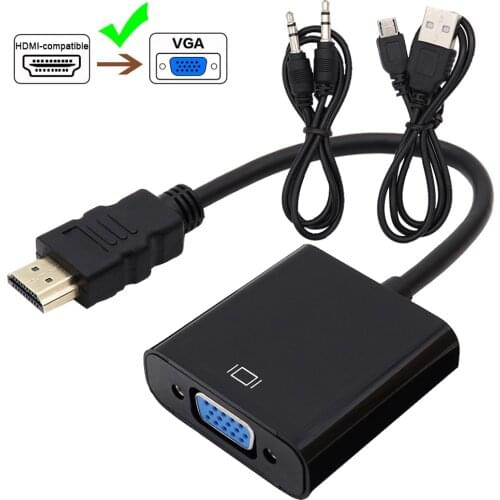 1080P HDMI To VGA Adapter Male to Female Converter Digital Analog Video 3.5 mm jack Audio Adaptor For PC TV Box