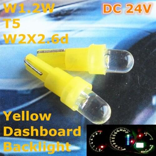 24V LED Yellow Color Car Bulb Lamp T5(5mm Spot Lamp)for W1.2W W2.3W W2X2.6d Dashboard Ashtray Signal Light