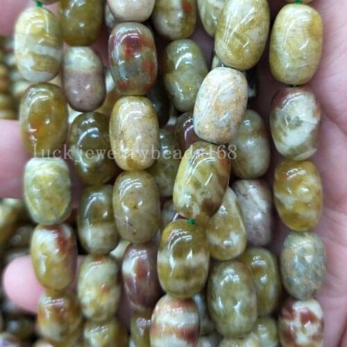 Free shipping 10x14mm Green Serpentine Bucket Women Men Spacers Beads Strand 15.5" FG7956