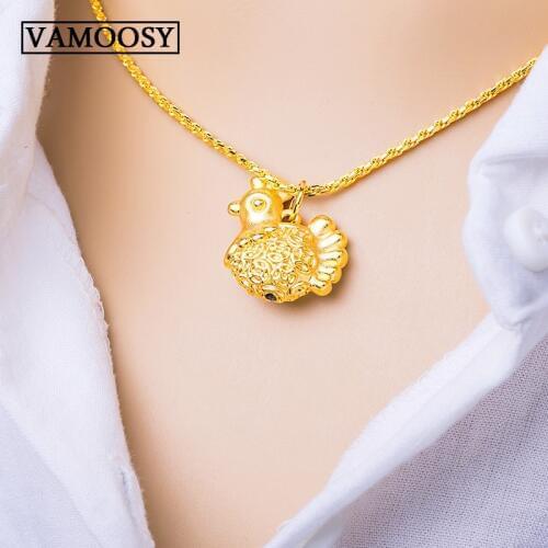3D 24K Gold Chicken Pendant Female Hollow Gold Zodiac Chick Simple Clavicle Gold Necklaces Women Birthday Gift for Girlfriend