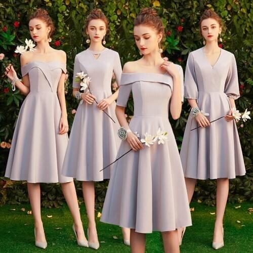 Bridesmaids Dresses Simple Strapless Off The Shoulder Lace Tulle Pleat Jersey Knee Length A-Line Women Wedding Party Gown E313