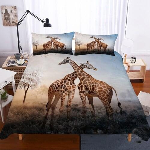 Giraffe Printed Duvet Cover Set 3d Animal Theme 2/3 Pieces Bedding Set Decor For Kids Teens Boys Giraffe Printed Quilt Cover