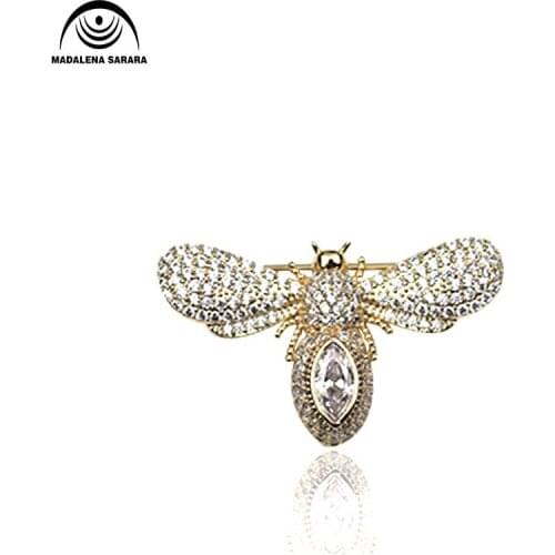 MADALENA SARARA AAAA Zircon And Crystal Inlaid Pearl Brooch Gol Plated Copper Bee Style Fine Brooch Pin For Women Jewelry