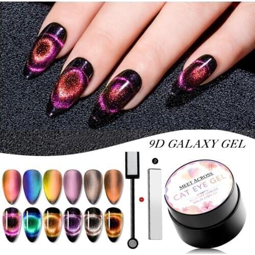 MEET ACROSS 9D Cat Eye UV Gel Soak Off UV LED Nail Polish Magnet Laser Shining Colorful Nail Art varnish Varnish All For