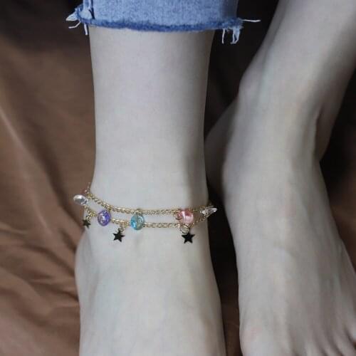 Fashionable Five-pointed Star Pendant Multi-layer Chain Ankle Bracelet on Leg Foot Jewelry Boho Charm Women Beach Accessories