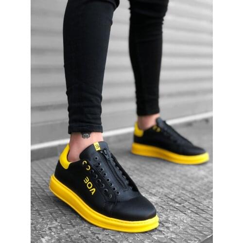 BA0170 Laced Up Zipper Black Yellow High Outsole Male Boots
