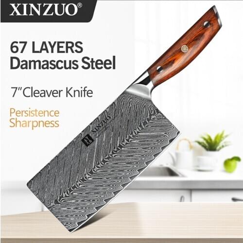 XINZUO 7 '' Meat Cleaver Knife High Carbon VG10 Damascus Stainless Steel Chefs Kitchen Knives Sharp Slicing Butcher Gift Knife