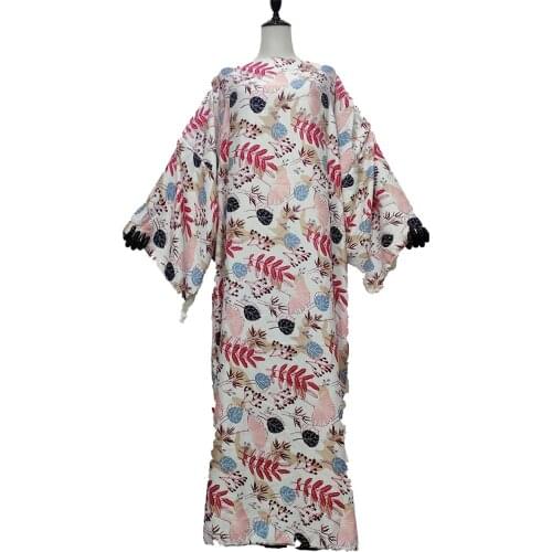 Dresses for women 2021 Fashion Bohemian Floor Length Cotton Kaftan Maxi Dress Free Size Dubai Muslim Women Robe Boubou Dresses