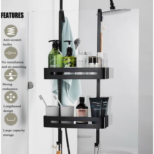 Bathroom Hanging Bath Shelves Organizer 1/2 Layer Nail-Free Shampoo Storage Black Shelf Towel Hanging Rack Bathroom Basket Holde