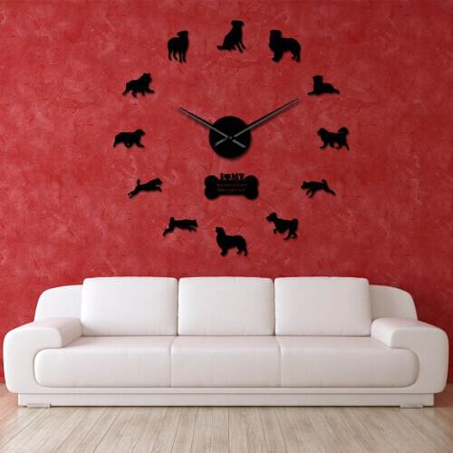 Breed Oversized DIY Clock WatchAustralian Shepherd Dog Doggie Pet Self Adhesive 3D DIY Wall Clock Beagle Portrait For Dog Lover