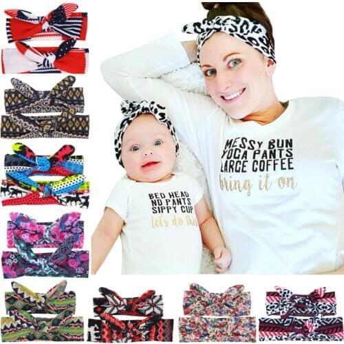 MIXIU 2pc/set DIY Handmade Mother And Baby Rabbit Ears Bowknot Headband Elastic Newborn Headwear Hair Band Hair Accessories