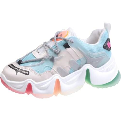 RASMEUP Rainbow Bottom Womens Platform Sneakers 2020 Fashion Running Daddy Mesh Women Shoes Patchwork Trainers Ladies Footwear