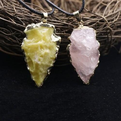 Reiki Healing Rock Mineral Point Amulet Agates Amethysts Necklace Natural Stone Raw Crystal Quartz Arrowhead Pendant Necklaces