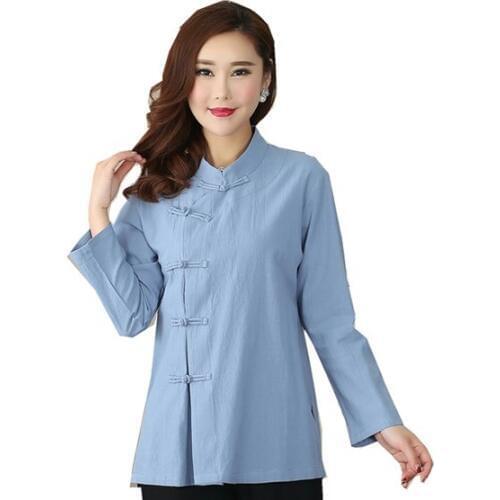 Shanghai Story Long Sleeve chinese Traditional Clothing Womens cheongsam Top Blend Linen Blouse Chinese Qipao Shirt 3 color