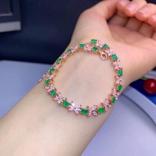 Natural And Real Emerald bangle Bracelet Solid S925 Sterling Silver For Women Emerald Bracelet