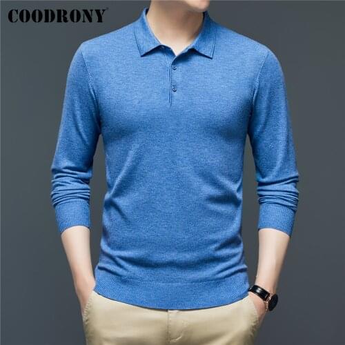COODRONY Brand Autumn Winter Pure Color Sweater Shirt Business Casual Turn-down Collar Pullover Men Soft Knitwear Jersey C1346
