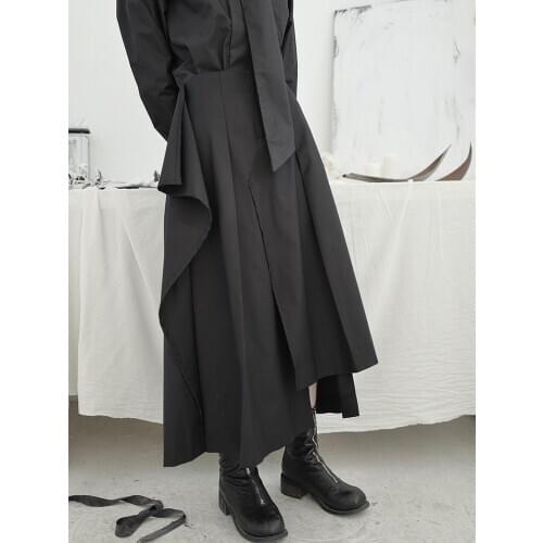 Dark Yamamoto style skirt women irregular small design sense of loose a word black chinese-style half-length skirt