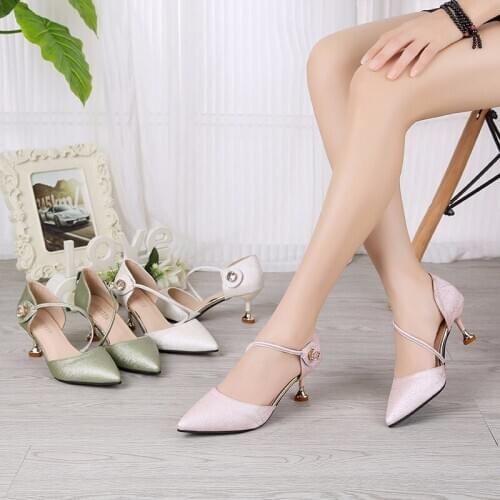 Women Heeled Shoes with pointed toe and non-slip wear-resistant individual buckle lady temperament sweet gentle fragrance U22-55