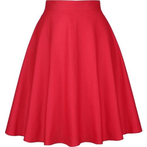 Vintage Pleated Women Midi Skirt Hepburn Hot Festive Red Solid Faldas Korean Stylish Swing 90s Aesthetics Bottom Clothes Skirts