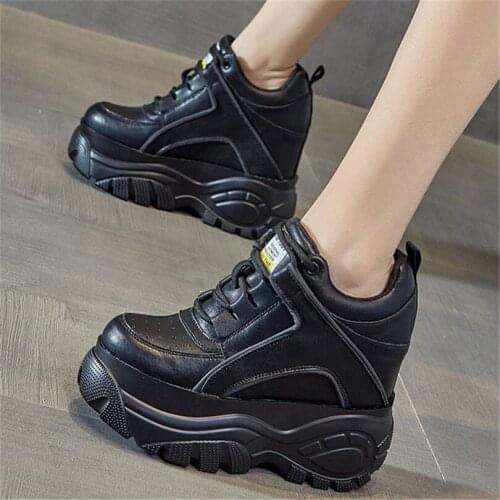 Ankle Boots Womens Genuine Leather Fashion Sneakers Platform Wedge High Heels Oxfords Chunky Creepers Party Pumps Round Toe