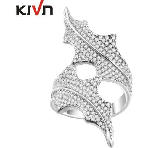 Womens Fashion Jewelry Leaf Pave CZ Cubic Zirconia Bridal Wedding Engagement Rings for Girls Birthday Christmas Mothers Day Gift