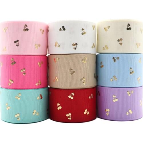 10 Yards 1.5" 38MM Bronzing Fruit Cherries Printed Grossgrain Ribbon For Hair Accessories DIY Crafts Handmade Y2021040801