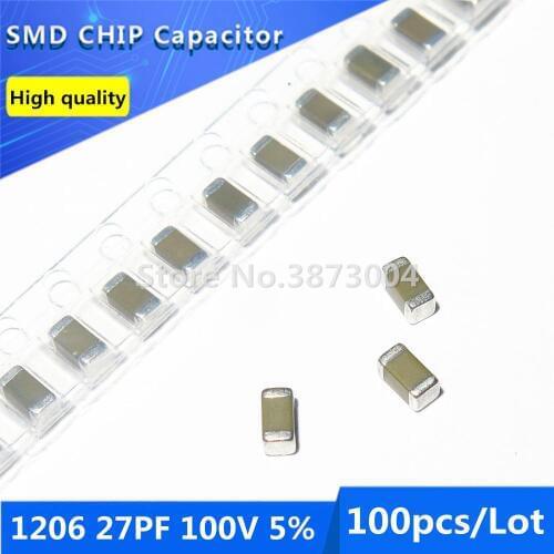 100pcs 1206 27PF 100V 5% Thick Film Chip Multilayer Ceramic Capacitor