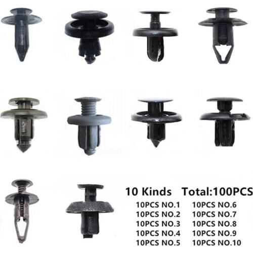 100Pcs Plastic Car Bumper Door Panel Fender Trunk Screw Rivets Fastener Clips