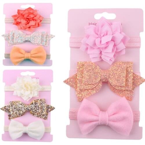 3Pcs/Set AccessoriesHeadwear Infant Baby Girls Bow Headband Newborn Elastic Hairband Hair Photo Props Head Bands for Girls