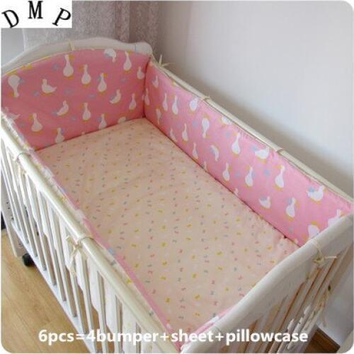 6pcs Cartoon Newborn cot crib bedding kit berco baby cot sets baby bed bumper set (4bumper+sheet+pillow cover)