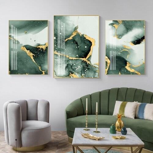 Abstract Dark Green Golden Watercolor Ink Wall Art Canvas Poster Painting Print Picture m Interior for Living RooHome Decoration