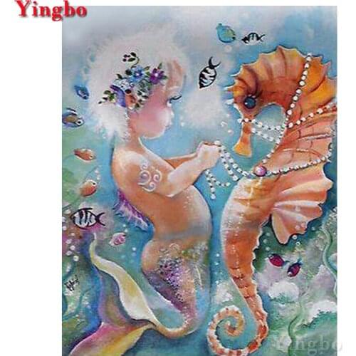 Diy diamond embroidery Little girl mermaid Seahorse 5d diamond painting mosaic full square round picture of rhinestones stitch